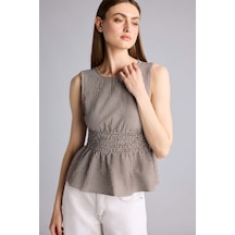 Defacto Fıtted Kare Yaka Pötikareli Gofre Dokulu Kolsuz Bluz H5968ax26smbn130 Kahve-bn130