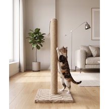 70 Cm Bej Kedi Tırmalama Tahtası - Sağlam Tabanlı Jüt İpli Kedi Tırmalama Direği