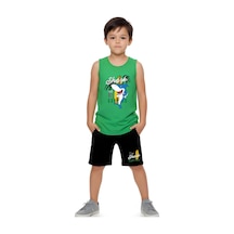 Fyk Kids Erkek Çocuk Baskılı Sıfır Kol Shark Surfıng Alt-üst Takım Yeşil