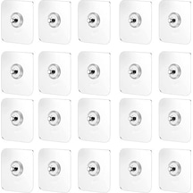 Kendinden Yapışkanlı Vida, 20'li Set, 6 Kg Taşıma Kapasiteli, 60x60mm Şeffaf Siyah