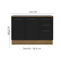 Yale Mutfak Alt Modül 3 Çekmeceli -2 Kapaklı-120 Cm -tezgah Dahil Antrasit