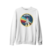 Nasa - Gökkuşağı Beyaz Erkek Kalın Sweatshirt