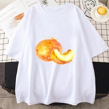 Tarzsokak Beyaz Meyve Nar Kavun Baskı Lu Üstleri Gevşek O-boyun Tees Beyaz