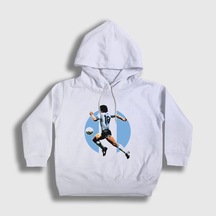 Presmono Unisex Çocuk Futbol Run Maradona Kapüşonlu Sweatshirt Beyaz