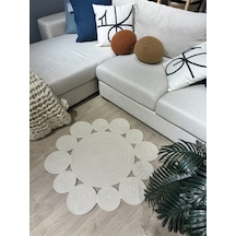 Mavaux Rhea Jüt Hasırlı El Örgüsü Kilim Halı Hasır Yuvarlak Krem