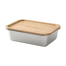 365+ 1 Lt Bambu Çelik 21x15x7 Cm Vakumlu Dikdörtgen Bambu Kapaklı Paslanmaz Çelik Saklama Kabı Metal
