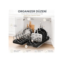 Alper Banyo Sürgülü Organizer Siyah Yapışkanlı Dolap İçi Raylı Düzenleyici, Tencere Kapağı, Tava, Kesme Tahtası Ve Mutfak Gereçleri İçin Çekmece Tipi Organizer, 21 X 42 Cm 12v