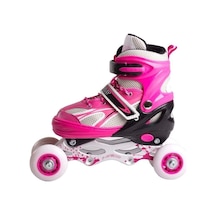 Çocuk Pateni 1. Seri 2+2 Ayarlanabilir Ön Tekerleği Işıklı Metal Alıştırma Pateni Freeride / Street Pembe