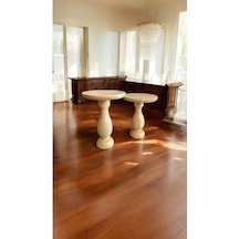 2li Ahşap Yan Sehpa Seti Naturel Renk Mantar Sehpa Takımı Bej