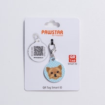 Yorkshire Desenli Qr Tag Evcil Hayvan Künyesi İsimlik Pet Tag Köpek Künyesi Kedi Künyesi Qr Kodlu Künye Mavi