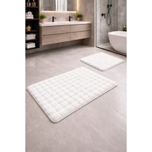 Buççin Online Mağaza Modern Bubble Yumuşak Banyo Klozet Takımı Yıkanabilir Kaymaz Tabanlı Polyester Kalın 12 Mm + Beyaz Çok Renkli