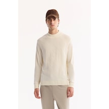 Avva Erkek Ekru Bisiklet Yaka Soft Touch Dokulu Triko Regular Fit Kazak A52y5028