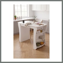 Bezos Mutfak Masası Mutfak Adası Ada Masa Bar Masası Kahvaltı Masası Raflı Çok Amaçlı Dolap Modern Masa 120x60 Cm 9837 Beyaz Mmbz