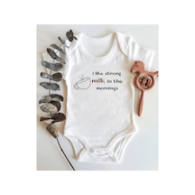 Babylimon I Like Strong Milk Kısa Kol Organik Bebek Body Beyaz - 134593815 Beyaz