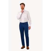 Erkek İndigo Mavi Slim Fit Kanvas Pantolon