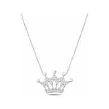 Çekirdekjewelry 925 Ayar Gümüş Taşlı Taç Kolye Zirkon Taşlı Zarif Kraliçe Tacı Kolye Gri