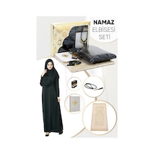 Pratik Başörtülü Tek Parça Namaz Elbisesi Ve Seccade Seti Siyah Siyah