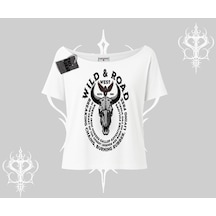 Tarzsokak Kayık Yaka Tshirt Wild & Road Western Skull Biker Street Culture Beyaz