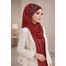Aişe Tesettür Bordo Siyah Hazır Abiye Şal 60400