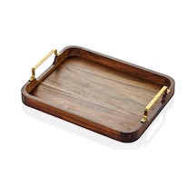 The Mia Natura Metal Kollu Akasya Tepsi 30x23 Cm