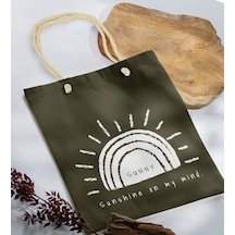 Bk Gift Yaz Temalı Haki Halat Saplı Kumaş Plaj Çantası -24, Baskılı Omuz Çantası, Alışveriş Çantası, Arkadaşa Hediye, Sevgiliye Hediye Gri