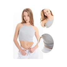 Alya Underwear Kaşkorse Dar Yaka Askılı Crop Gri Melanj