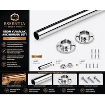 Krom Yuvarlak Askı Borusu Flanşlı Set 31 Cm Paslanmaz Metal Gardırop Ve Dolap İçi Askılık Sistemi Çoklu Renk
