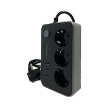 Akım Korumalı 3 Prizli 3 Usb Girişli Uzatma Kablosu Altın