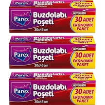 30 Lu Buzdolabı Poşeti Büyük Boy 30 X 45 Cm Üçlü Paket
