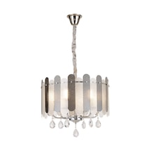 Madera 50'lik Krom Füme Camlı Kristal Taşlı Avize Krom