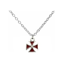 Kırmızı Kare Haç Figürlü Kolye 60 Cm Zincirli, Gotik & Unisex Takı Çok renkli