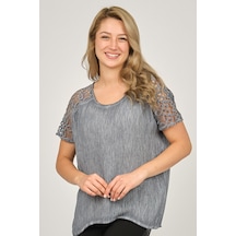 Ella Camelia Kadın Omzu Dantel Detaylı Bluz 5010062 Indigo