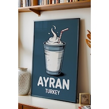 Ayran Tablo - Retro İçecek İllüstrasyon Poster - Türkiye Mutfak Kültürü Serisi - Çerçeve Duvar Dekor Siyah