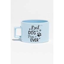 Best Dog Mom Ever No:1 Baskılı Anneler Günü Hediyelik Mavi Dikdörtgen Kulplu Fincan Kupa Bardak MAvi