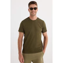 Tudors Unisex Slim Fit Dar Kesim %100 Pamuk Yumuşak Dokulu Yeşil Bisiklet Yaka Tişört-33604 Yeşil