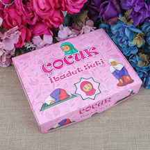 Çocuk Seccadesi Ve Eğitici Kitabı Namaz Seti -seccade Ölçü Pembe 45x82 Cm - Tesbih Çok Renkli