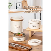 Isı Yalıtımlı Çanta Paslanmaz Çelik Vakumlu Yemek Termosu Beslenme Kutusu Lunch Box Sefer Tası Bej Diğer
