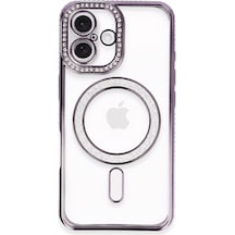 Apple İphone 16 Plus Kılıf Joke Simli Magneticsafe Kılıf - Derin Mor Çok Renkli