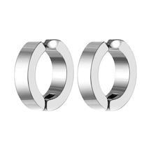 Erkek Küpesi - 2 Adet Çelik Kıstırmalı Küpe Paslanmaz Atmaz Çelik Gümüş Renk Küpe Altın