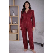Pemilo Kadın 7124 Uzun Kol Düğmeli Pijama Takımı Bordo