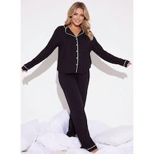 Merlot Düğmeli Biyeli Pijama Takımı Siyah