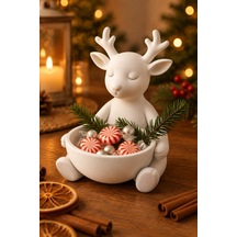 Ren Geyiği Figürlü Çok Amaçlı Kase Noel Sunum Kabı Beyaz