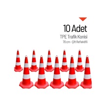 10'lu Tpe Trafik Konisi Seti 70 Cm Çift Reflektifli Trafik Dubası-3603