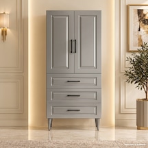 Menton Çok Amaçlı Dolap 60 Cm 2 Kapak 3 Çekmece Parlak Metalik Gri - Çok Amaçlı Raflı Dolap Bej