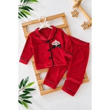 Minigimin Cicileri Taç İşleme Detaylı Kadife Kız Çocuk Pijama Takımı - Kırmızı