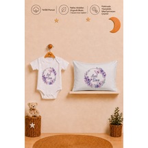 Pia Baby İsme Özel Kısa Kollu Kız Bebek Body Zıbın Ve 35x45 Cm Yastık Kılıfı %100 Pamuk Organik Baskılı Bebek Hediyesi 1018bayyx Ekru