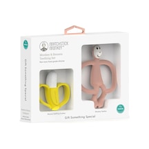 Matchstick Monkey Banana & Monkey Silikon Diş Kaşıyıcı Hediye Seti - Pembe Çok Renkli