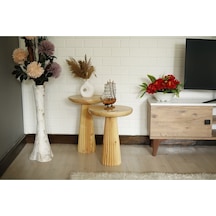 Wood Ahşap 2'li Set Parlak Vernikli Fitilli Mantar Yan Sehpa Modern Fiskos / Çiçeklik / Zigon Sehpa Ahşap