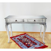 Masifart Samir 120 Cm Beyaz Eskitme Dresuar Makyaj Masası Patine Beyaz