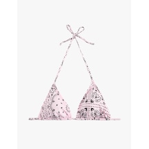 Koton Halter Yaka Şal Desenli Üçgen Bikini Üstü Pembe Desenli 6sak10295mm